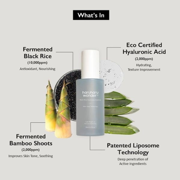HARUHARU WONDER Black Rice Hyaluronic Essence 50ml 4 HARUHARU WONDER Black Rice Hyaluronic Essence 50ml - Essenza Viso