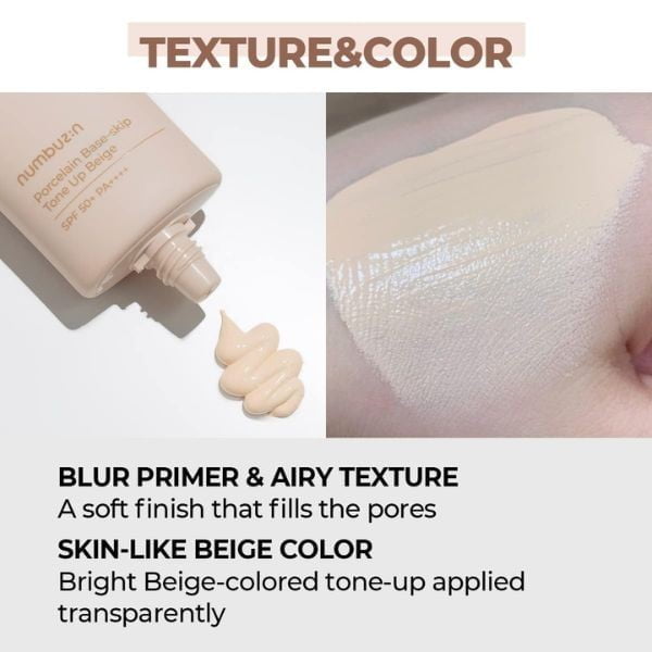 NUMBUZIN No.3 Porcelain Base-skip Tone Up Beige spf50+ pa++++ 50ml 8 NUMBUZIN No.3 Porcelain Base-skip Tone Up Beige spf50+ pa++++ 50ml - Fondotinta BB primer