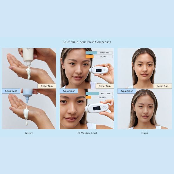 BEAUTY OF JOSEON Relief Sun: Rice + Probiotics SPF50+ PA++++ 50ml 5 BEAUTY OF JOSEON Relief Sun Aqua-Fresh Rice + B5 comparison