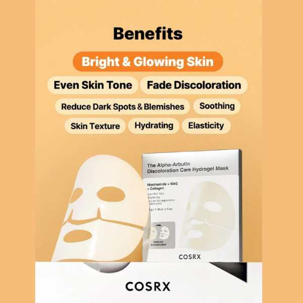 COSRX The Alpha-Arbutin Discoloration Care Hydrogel Mask 34g 4 COSRX The Alpha-Arbutin Discoloration Care Hydrogel Mask benefits
